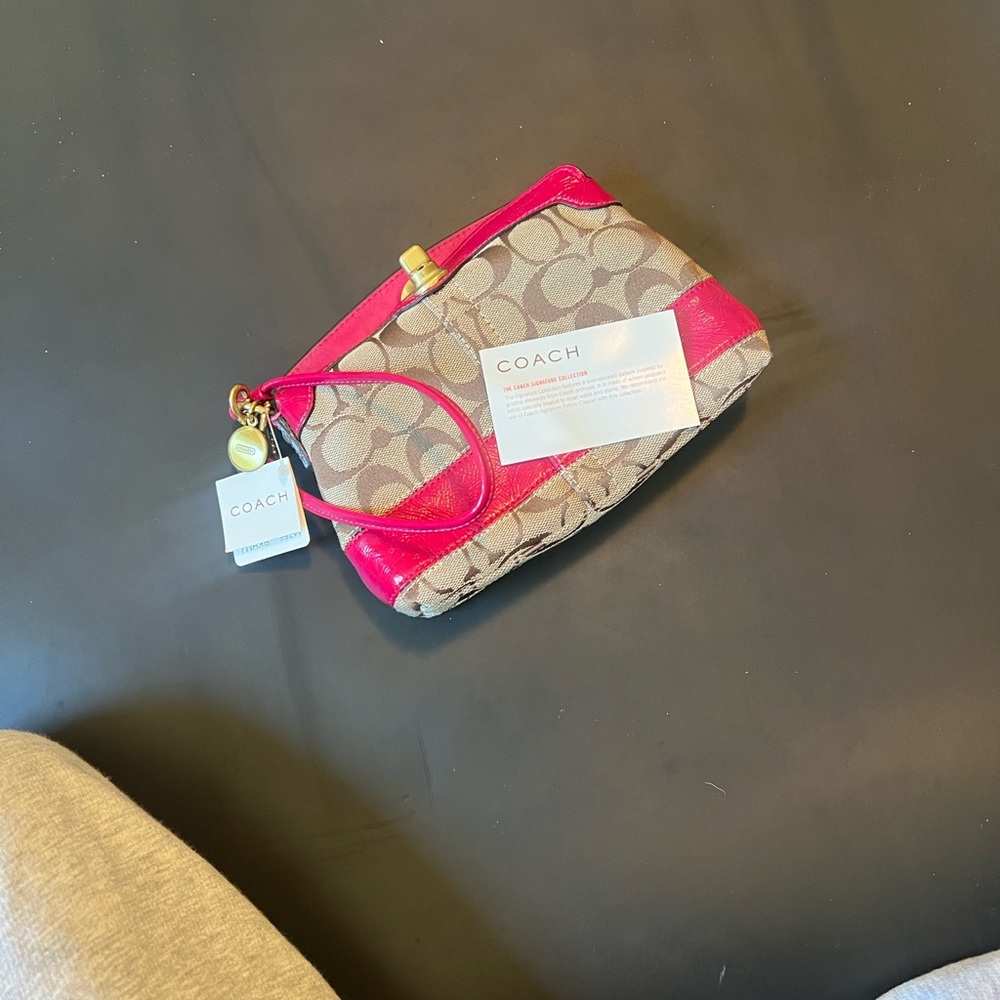 NWT Coach Magenta and Brown Clutch Wristlet